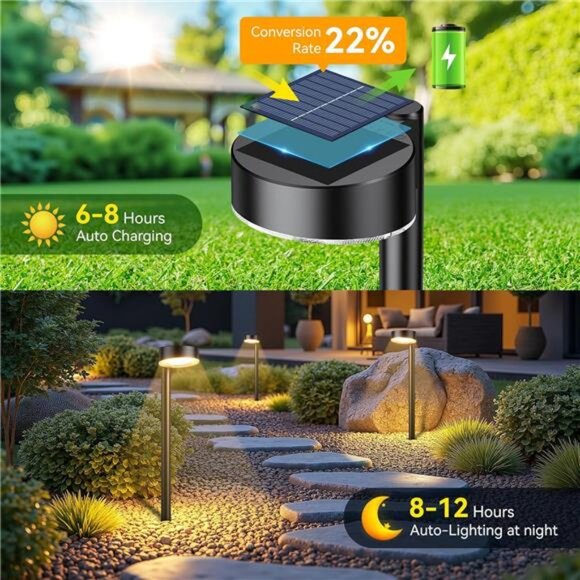 8 Pack Solar Pathway Lights Outdoor, 12 Brighter LED Solar Lights Outdoor - Picture 2 of 7